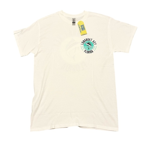 Gildan White Graphic Beach T-Shirt 100% Cotton Size: Medium - Picture 2 of 7